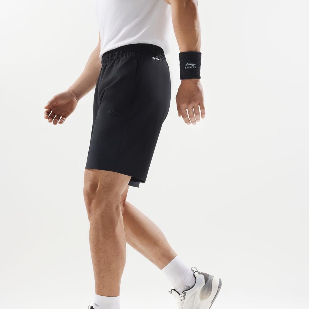 Li-Ning Fitness Series Versatile Comfortable Moisture-Wicking Quick-Dry Casual Simple Solid Color Lace-Up Sports Shorts Men shorts Black AKSV111-1