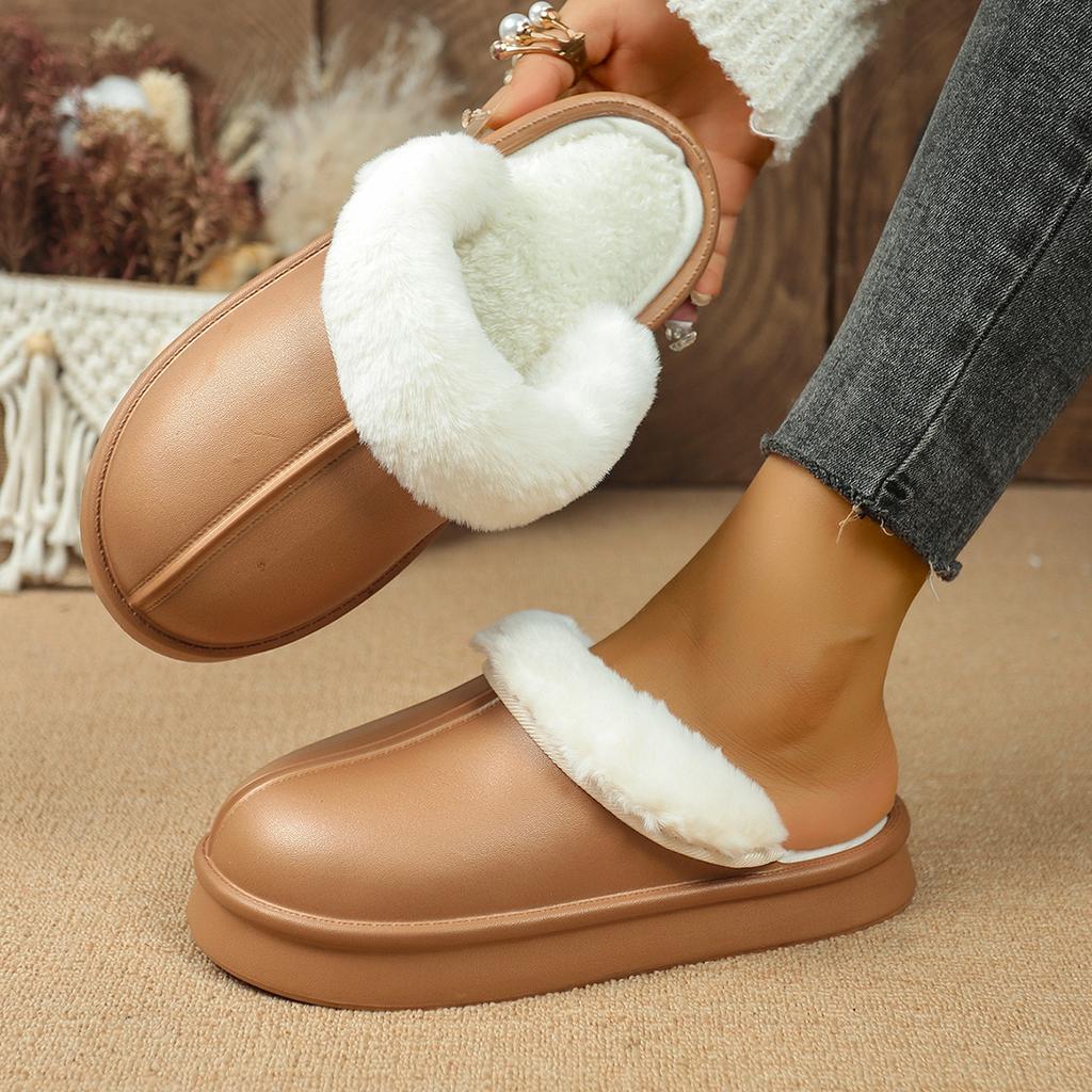 Women's Winter Flat Toe-Cap Home Slippers, Plush Warm and Comfortable Casual Half-Slip Women's Shoes