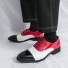 Herrskor i läder, formella, slip-on loafers, kontrasterande färger, stora storlekar, idealiska för vår och höst.