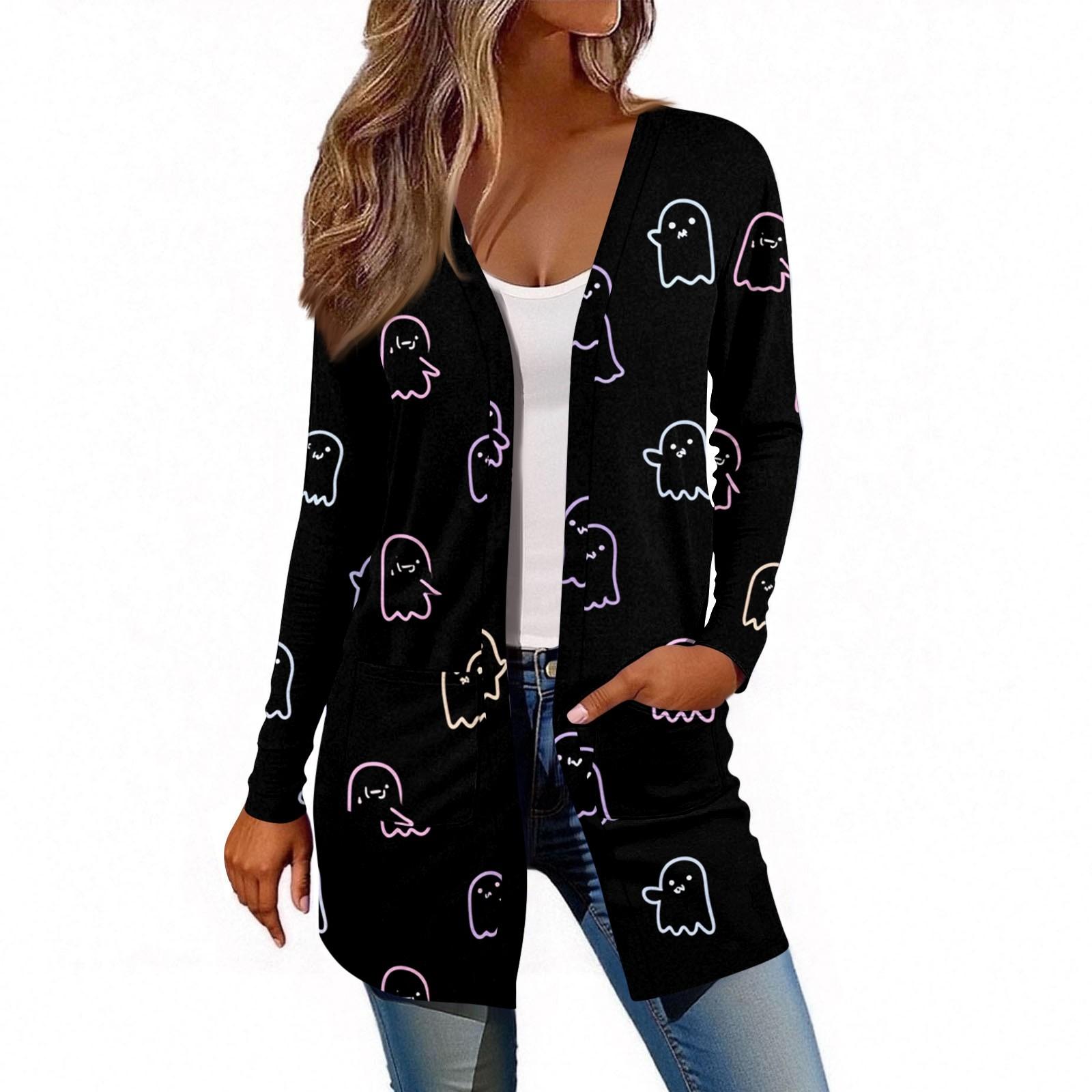 

Women s Long Sleeve Cardigan Casual Jacket With Pockets Top L чорний