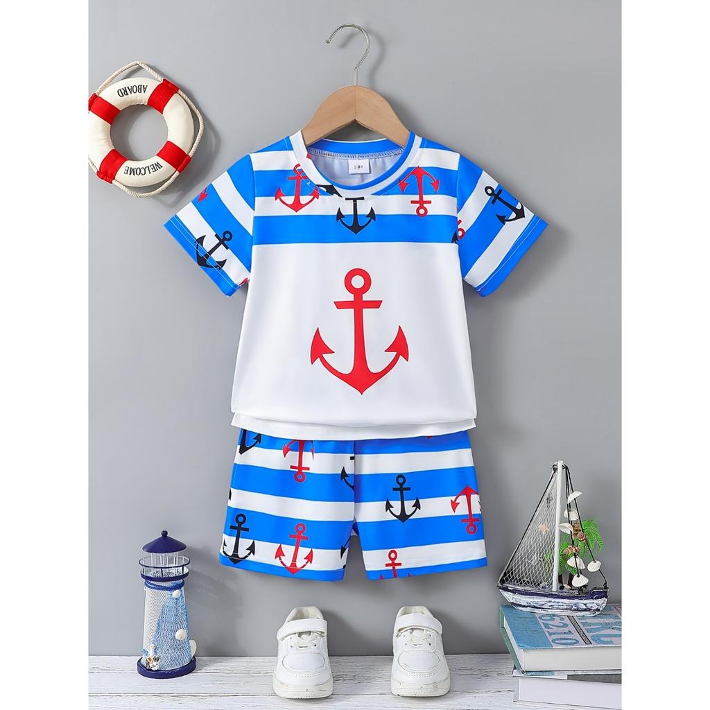 Design para meninos novo padrão de marinheiro elemento de âncora casual esportivo ao ar livre versátil camisa de manga curta