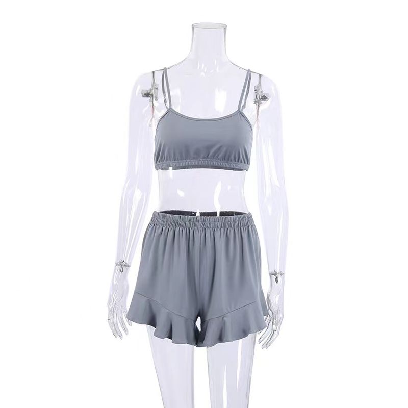 

Fashion Sexy Sling Vest Shorts Suit Homewear Sexy Suspender Vest Shorts Set Gray L