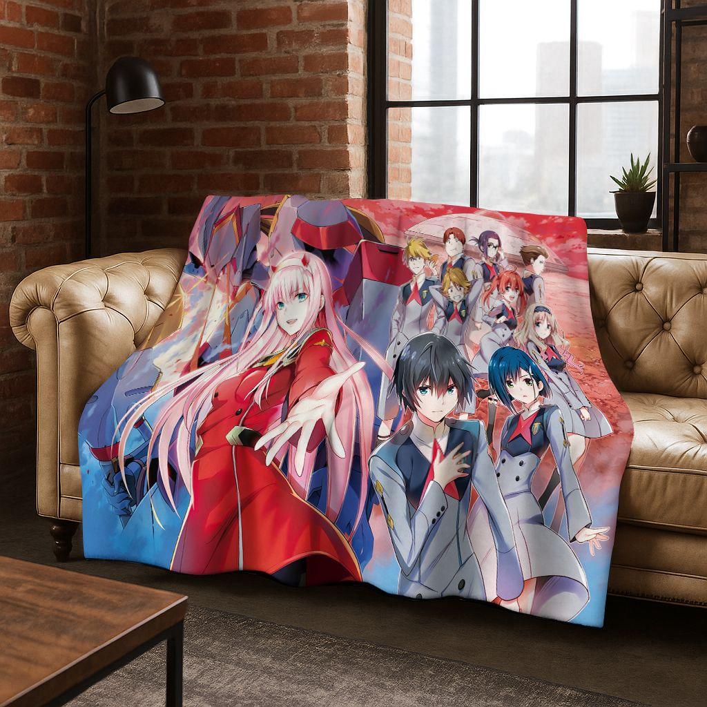 002 Zero Two DARLING In FRANXX Sexy Girl Cartoon Art Flannel Blanket,Cozy Soft Throw Blanket for Home Bedroom Bed Sofa Cover