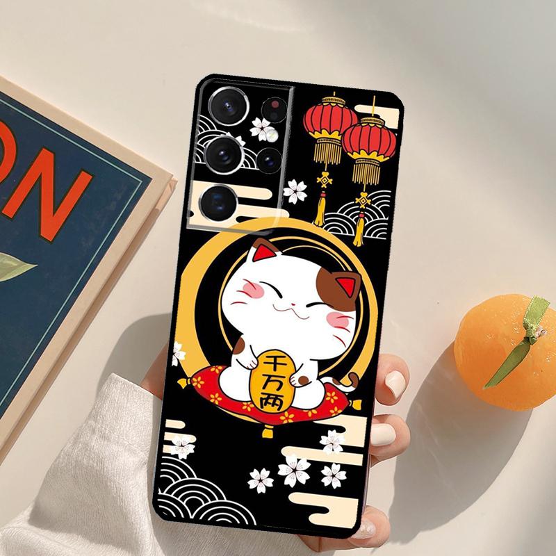 Japanese Lucky Cat Phone Case For Samsung Galaxy S23 S26 Ultra S20 S21 S22 S24 S25 S10 Plus S25 FE Back Cover