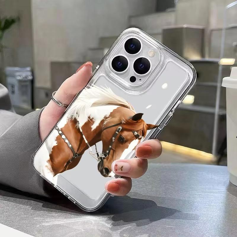 Flower Horse Simple Print Phone Case For iPhone 17 Pro Max 16E 15 Pro 14 13 12 11 Mini AIR XS XR XS 8Plus Transparent Soft Cover