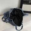 Large Capacity Denim Tote Bag Commuter Handbag Vintage Student Class Shoulder Crossbody Bag