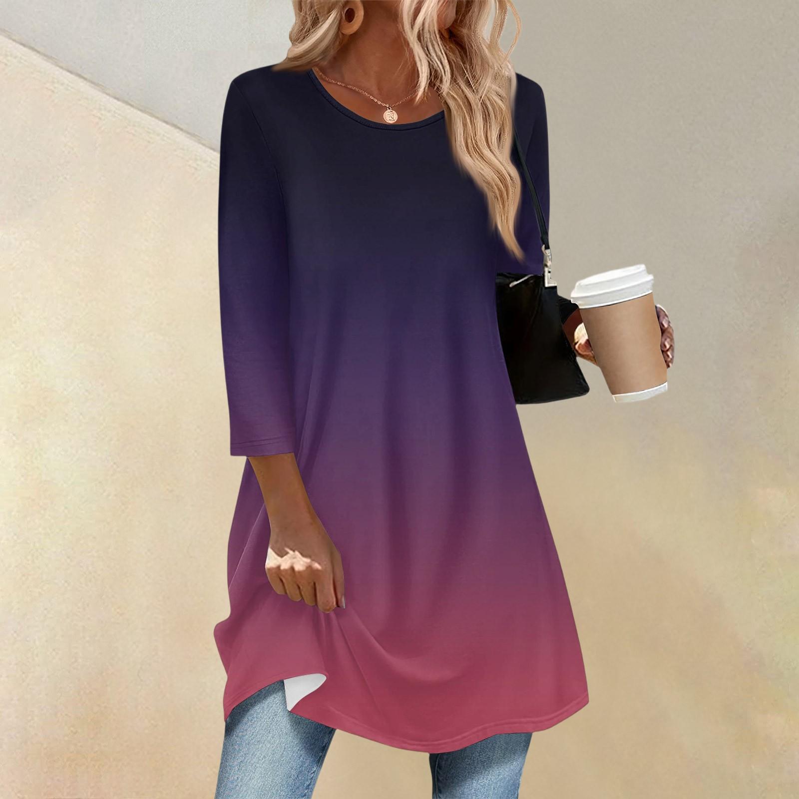 

Женская модная повседневная кофта с рукавом три четверти, длинная, с градиентом, с круглым вырезом L