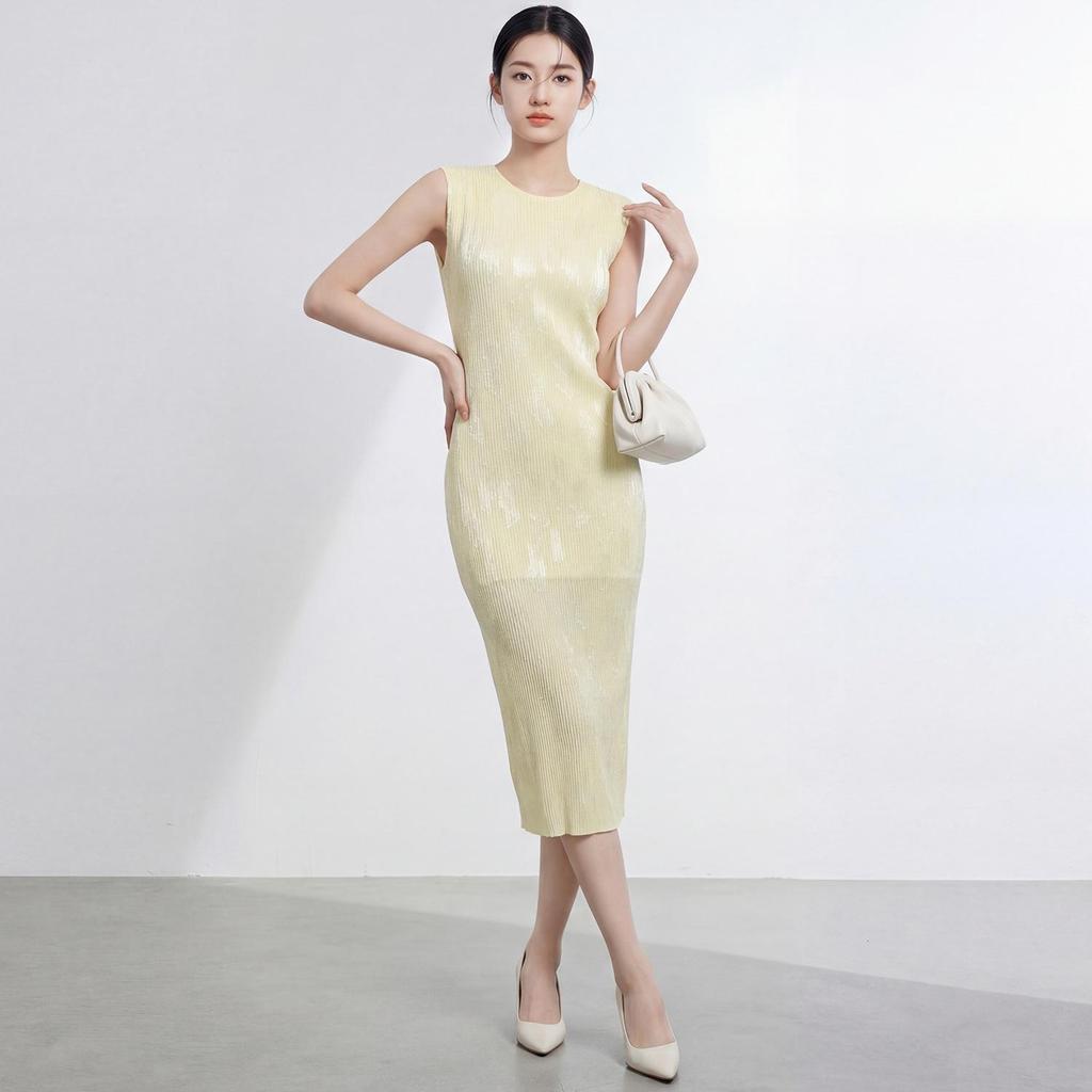 2026 Summer High-End Socialite Goddess Style Sleeveless Miyake Dress
