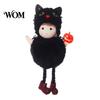 Halloween Plush Witch Doll Hanging with Lanyard, Cute Furry Pom Lace Details Ball Ornament for Doors Windows Trees Party Decor Lanyard