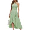 Vestido Midi Sexy Rojo para Mujer con Cruces en el Cuello Halter Volantes Dobladillo Asimétrico Sin Mangas Elegante para Noche Cóctel Boda Dama de Honor Fiesta Formal Baile de Fin de Curso