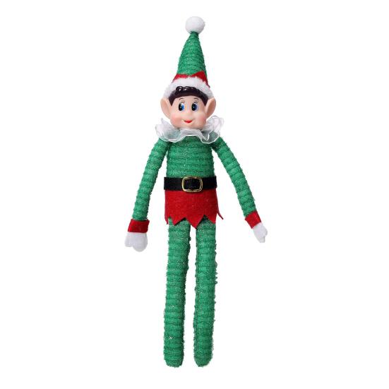 Flexible Bendable Limb Figurines Christmas Elf Boy Ornament, Small Cute Plush Doll Decoration with Holiday Shelf Sitter Decorations Arm And