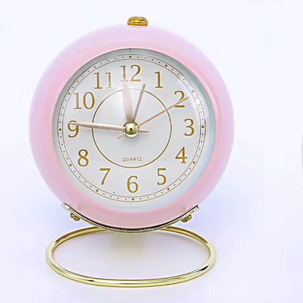 Small Round Clock Circular Base Mute Corrosion Resistance Quartz Bedside Alarm Clock with Night Light for Bedroom