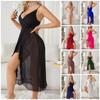Multi-color Mesh See-through V-neck Camisole Nightgown with High Slit
