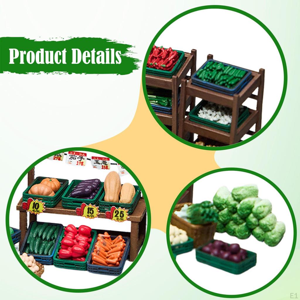 1/64 Miniature Vegetable Stall Set,Diorama Accessories,Lightweight,Sturdy,Painted,Photography Decor