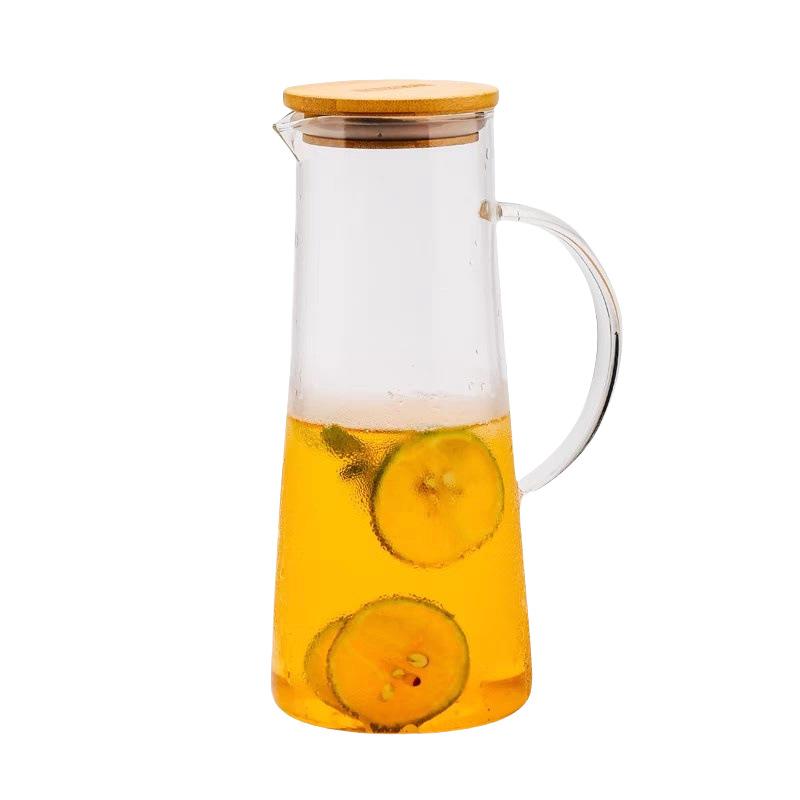 

Прозрачный Простой Чайник для Холодной Воды Большой Вместимости Бытовой Бамбуковая Ручка Крышка из Нержавеющей Стали Стеклянный Чайник Боросиликатное Стекло Чайник для Холодной Воды