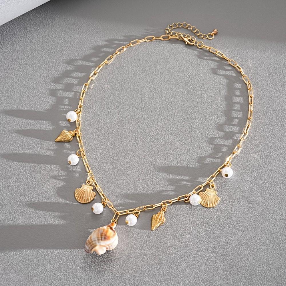 Sea Series Conch Bohemian Shell Necklace Zinc Zinc Alloy Pearl Starfish Beach Pendant Girls Couple Gift