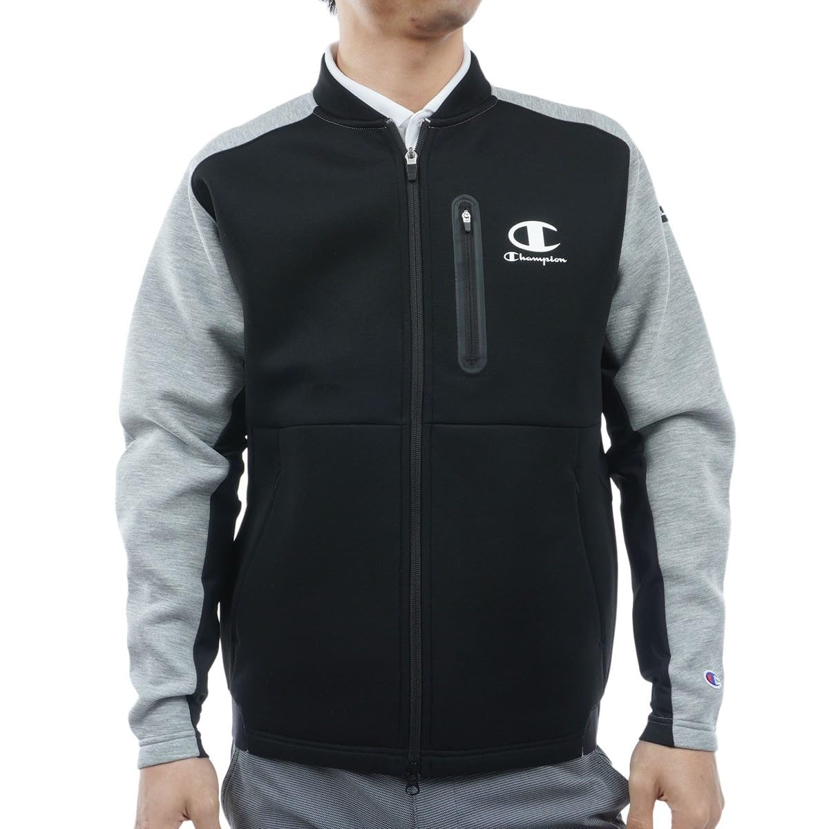 

Sweatshirt Long Sleeve Water Repellent One Point Logo 3LS Zip Sweatshirt Golf Oxford Gray [Champion] WRAP-AIR Techweave(р) Men s C3-ZG603