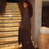 European & American Women's Backless Long Sleeve Pullover Dress with Mesh Shawl - Slimming Two-Piece Set