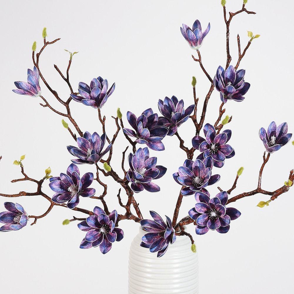 Multi-Bloom Artificial Magnolia Flowers Branch Pink Plastic Fake Flower  Living Room Ornaments