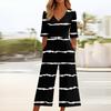 Women's Loose Casual V-Neck Printed Jumpsuit Slim Fit Wide Leg Jumpsuit Wide Leg Jumpsuit