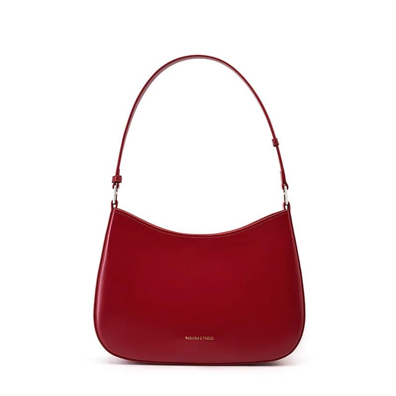 Women's Genuine Leather Shoulder Bag  Baguette Bags  Luxury Designer Bag  Fashion Crossbody Bags  Tofu Bags  Trendy