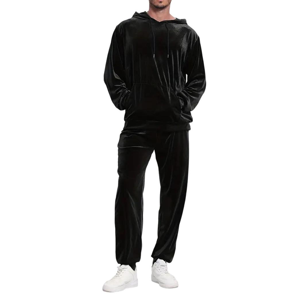 Men‘s  Velvet  Leisure  Long  Sleeves  Hooded  Hood  Hoodie  Tie  The  Feet  Trousers  Set