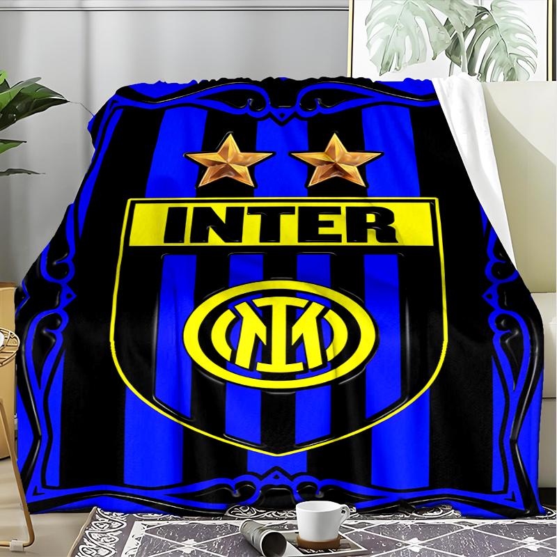 1 Stück Mi-lan FC Emblem Aufdruck Weiche Flanelldecke Überwurf für Schlafzimmer Wohnzimmer Sofa Camping Reise Fan Geschenke Weihnachtsgeschenke