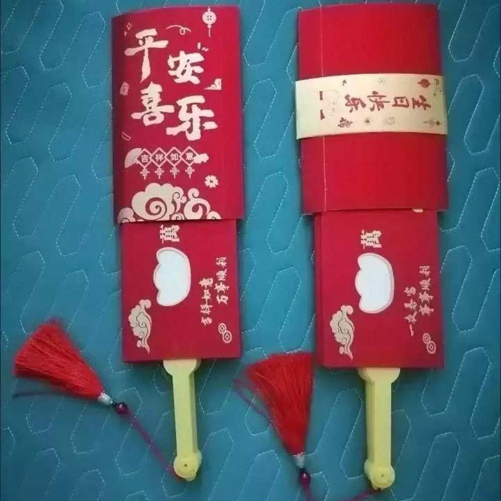Traditional Fan Design Red Envelope 6/8/10 Cards Frosted Spring Festival Red Wallet Blessing Paper Hongbao