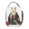 Edo Era Cat In A Kimono Eating Dango Art Insulated Lunch Bag for Women Kids Portable Food Boxes Thermal Lunch Box Tote