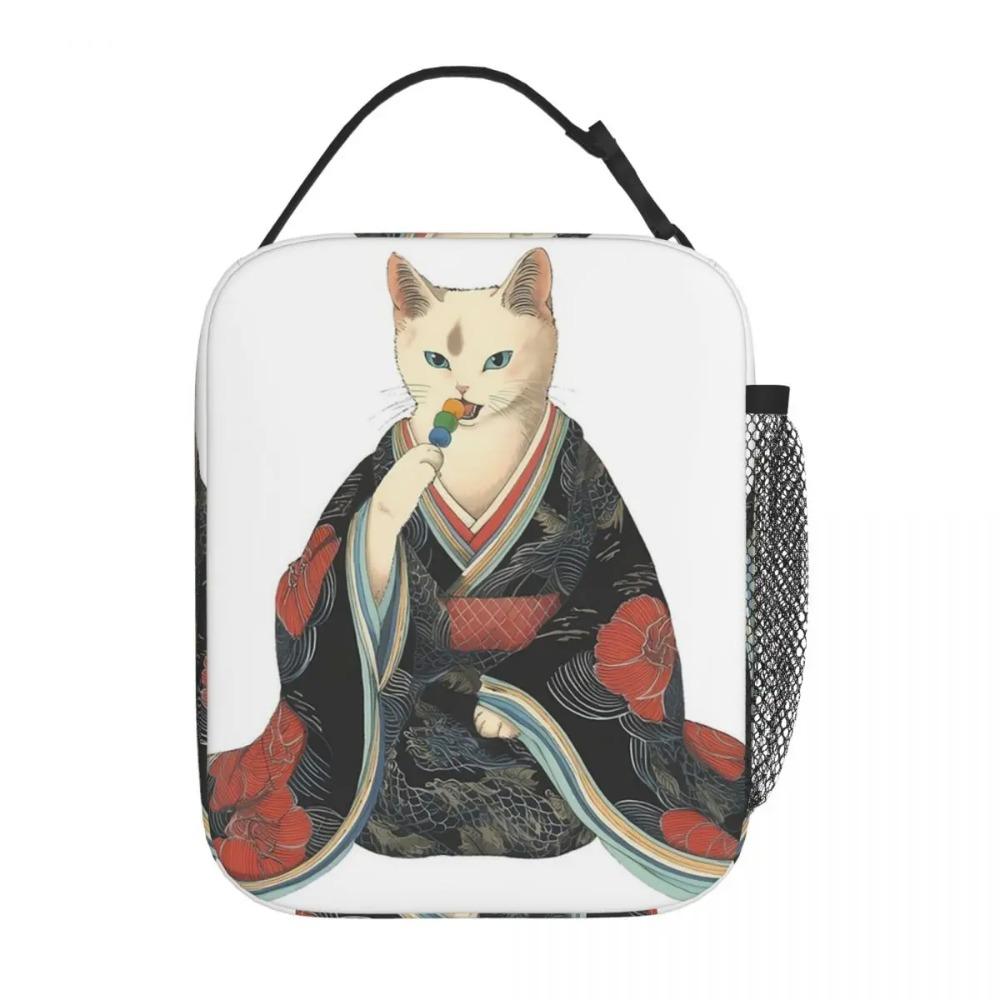 Edo Era Cat In A Kimono Eating Dango Art Insulated Lunch Bag for Women Kids Portable Food Boxes Thermal Lunch Box Tote