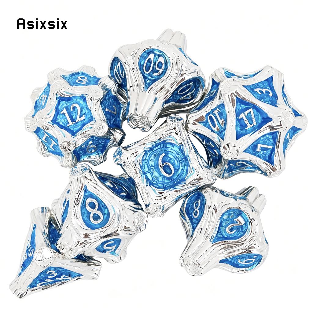 7 Pcs White Blue Tree Vine Metal Dice Solid Metal Polyhedral Dice Set Suitable for Role-Playing RPG Board Game Dice RPG