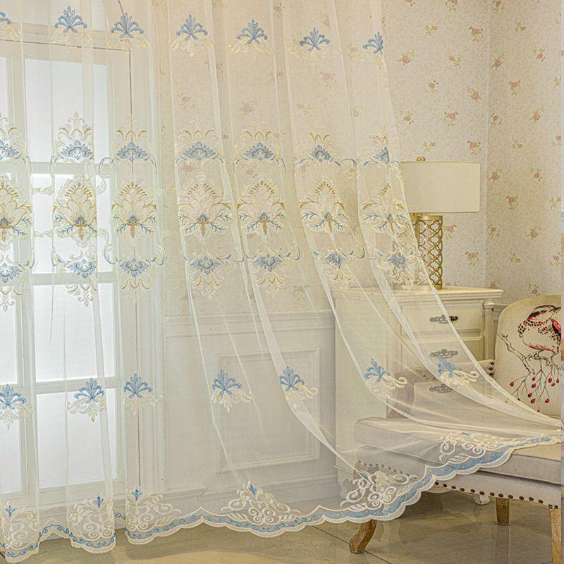 European Embroidery Curtain Curtain Floor To Ceiling Window Balcony Screen Bedroom Embroidery Window Screen