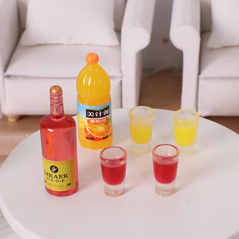 1Set 1/12 Doll House Miniature Resin Vodka Bottle Wine Glass Set Simulation Drink Model Toy Mini Decoration Dollhouse Accessorie