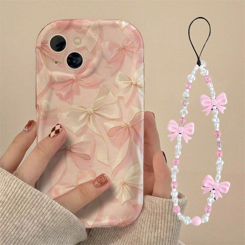 Pink Bowknot Chain Phone Case For Samsung Galaxy S25 FE S24 S23 S22 Ultra Plus FE A56 A55 A16 A06 A17 A53 5G Cover Clear  Soft