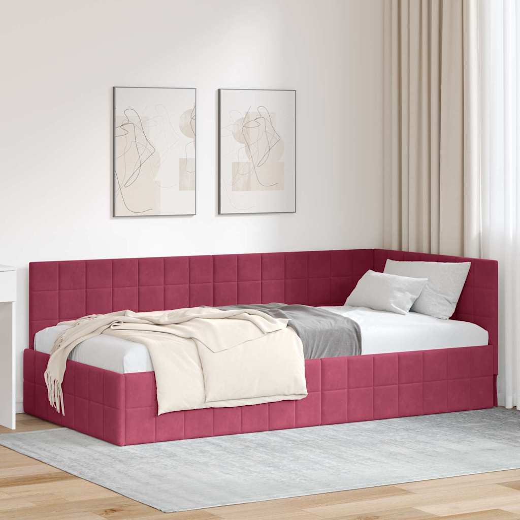 Corner Bed Frame with Headboard Burgundy 90 Cm X 190 Cm Velvet