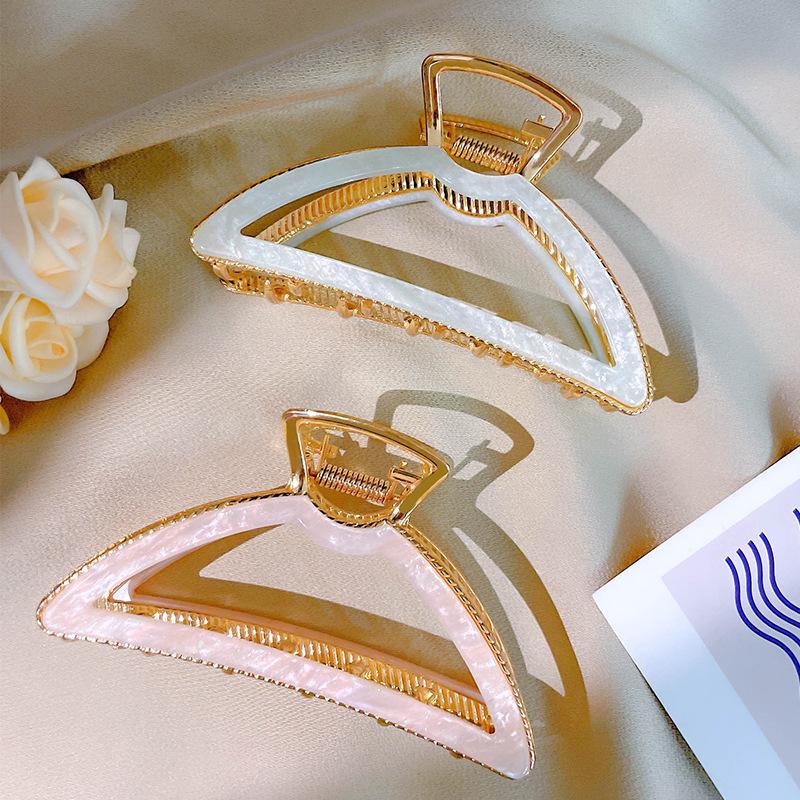 European & Korean Style Large Acetate Half-Circle Hair Claw - Elegant Alloy Hollow Hair Clip