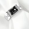 Men's Sterling Silver 925 Black Agate White Gold Plated Open Ring