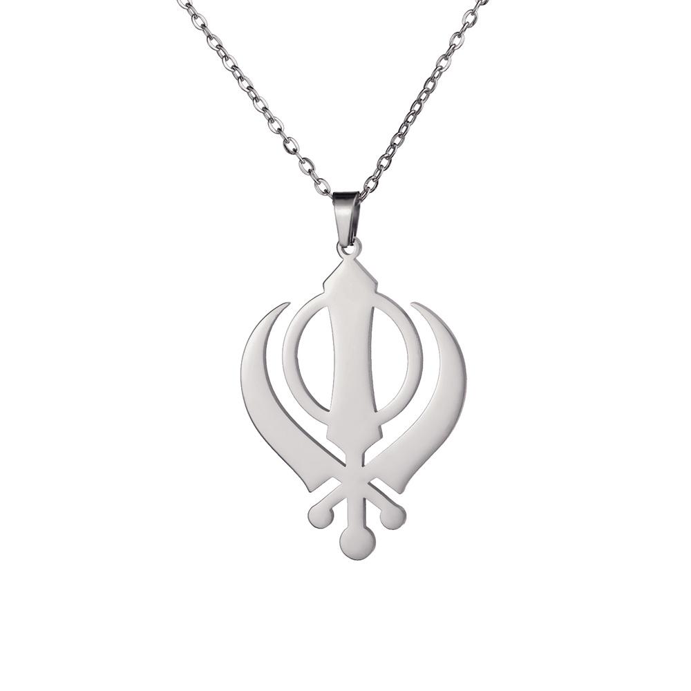 

A classic Sikh symbol necklace for men and women, stainless steel Sikh kandhar necklace, religious protection amulet jewelry Silver Color