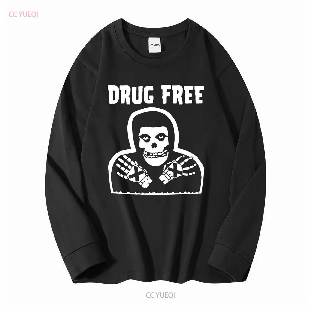 Misfits Drug Free T Shirt 80s Punk Rock Vintage Blac 1717 vintage Washed fashion Stylish Breathable streetwear graphic