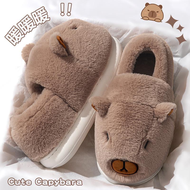 Thickened Bag Heel Cotton Slippers Women's Autumn and Winter Cute Kapibara Non-slip Warm Cotton Shoes