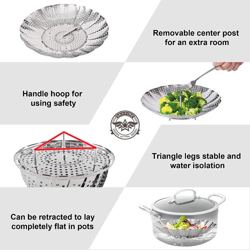 11Inch Stainless Steel Lotus Steaming Tray Folding Food Steamer Vegetable Fruit Food Basket Mesh Steamer Rack Cooking Cookware