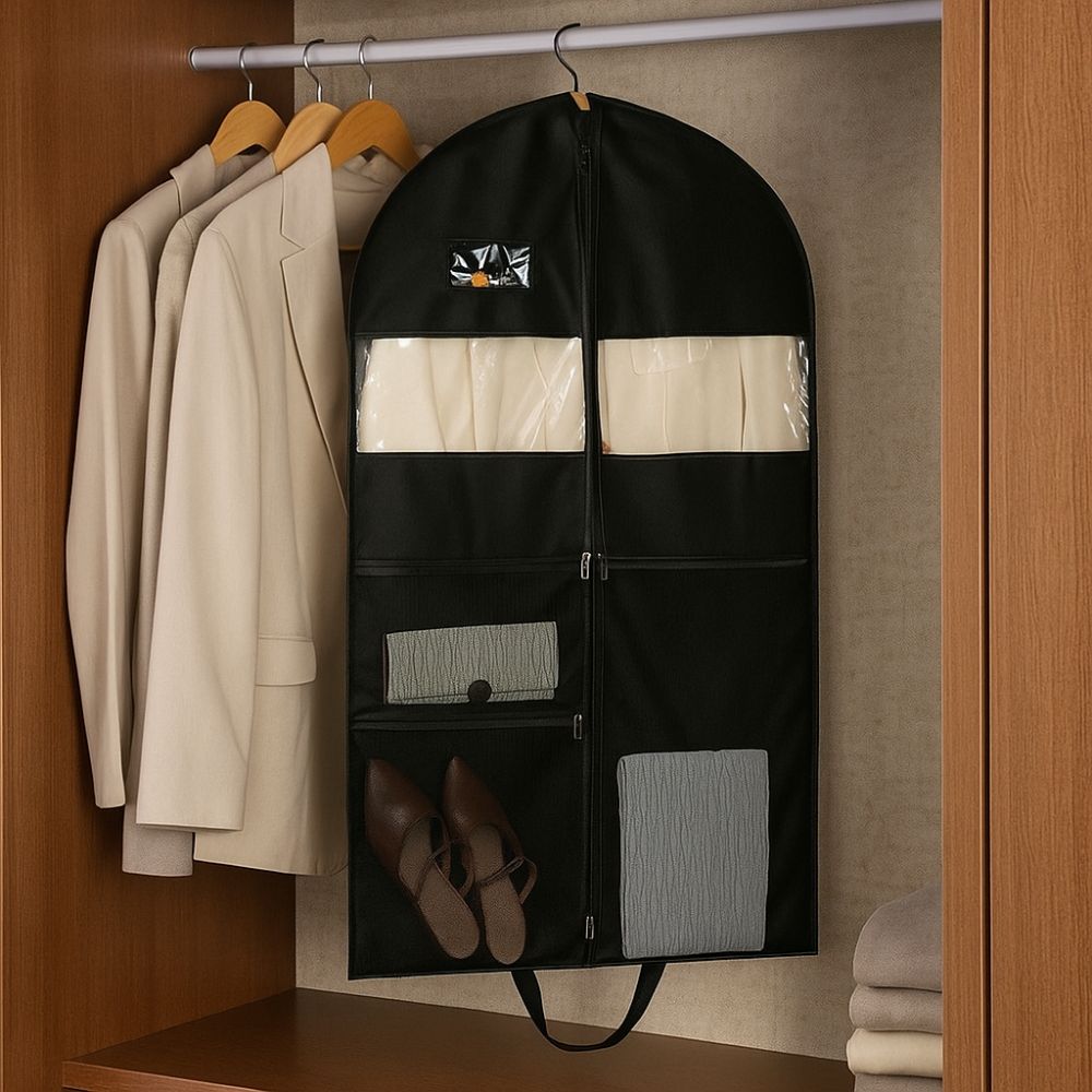 Mesh Pockets Portable Garment Bags Foldable Multi-Compartment Dustproof Clothing Covers Hanging with Window