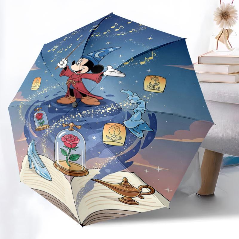 1pc Mickey's Magical Evening Durable Cartoon Folding Umbrella, Portable 3-Fold Compact Umbrella for Men and Women, Suitable for Travel or Da