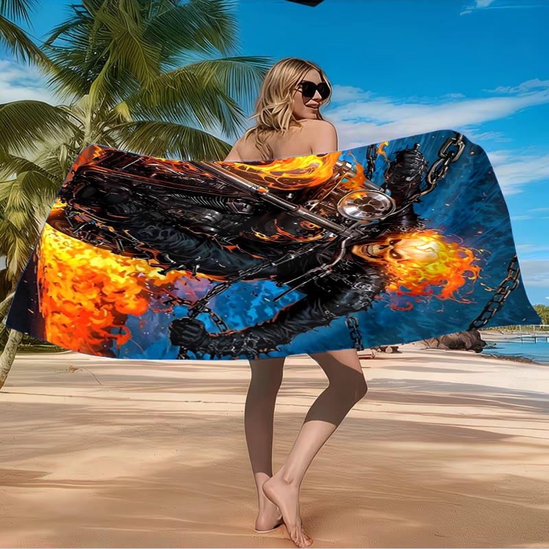 Rider On Fire Strandtuch Mikrofaser Strandtuch, Leicht und Schnelltrocknend, für Sommerreisen, Schwimmbad-Fan Geburtstagsgeschenk