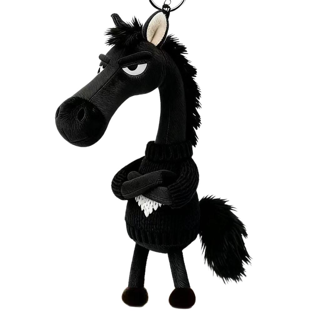 1PC Black Horse Decoration Cool Black Horse Plush Toy Bag Charm Plush Horse Keychain Heart-shaped Black Plush Horse Keychain