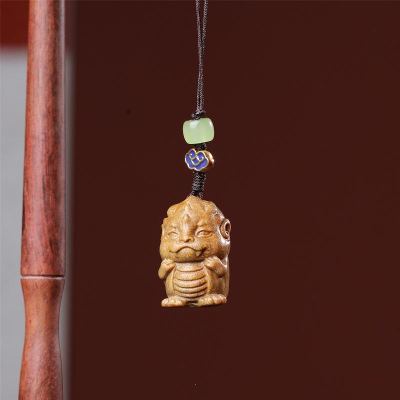 Purple & Green Sandalwood Zodiac Dragon Phone Lanyard & Keyring Pendant