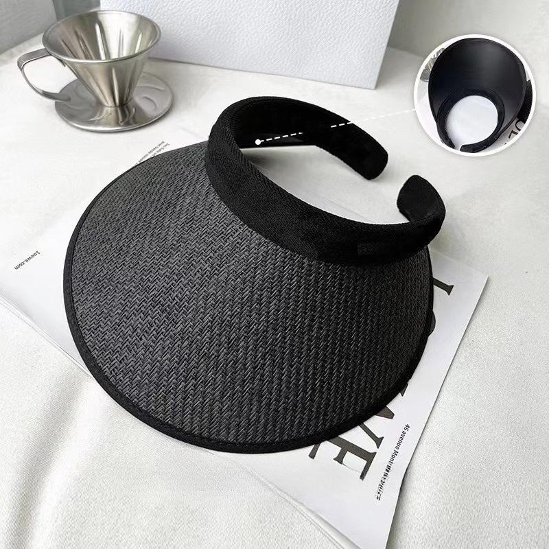Summer Sunshade Black Rubber Hat Women's Adjustable Straw Hat Fashionable Outdoor Sun Hat  Headband Bare Top Beach Hat Casquette