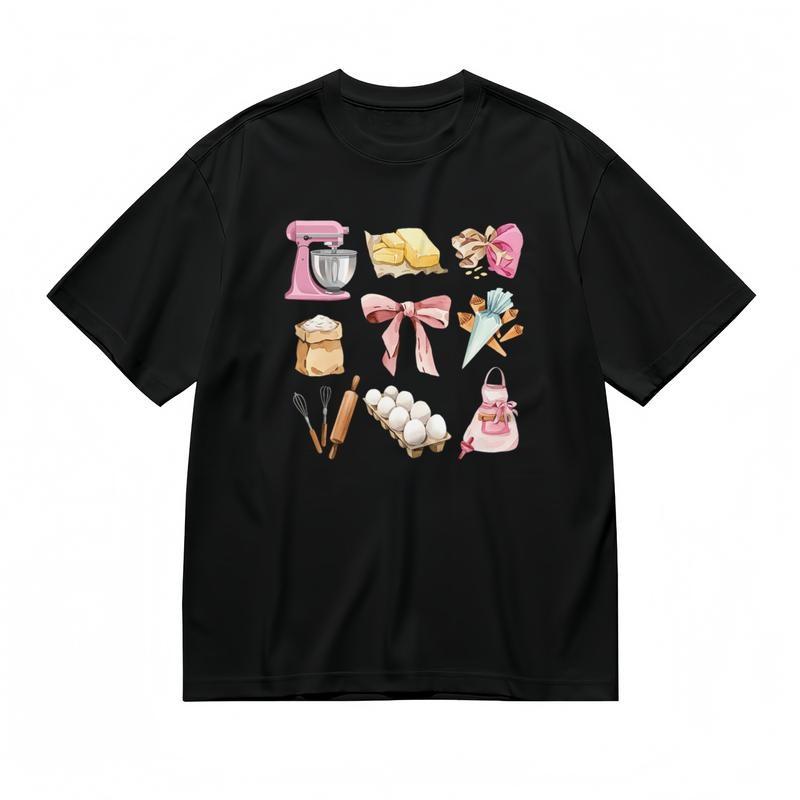Women's Breathable Classic T-Shirt Pink Baking Tools Illustration Design Tee