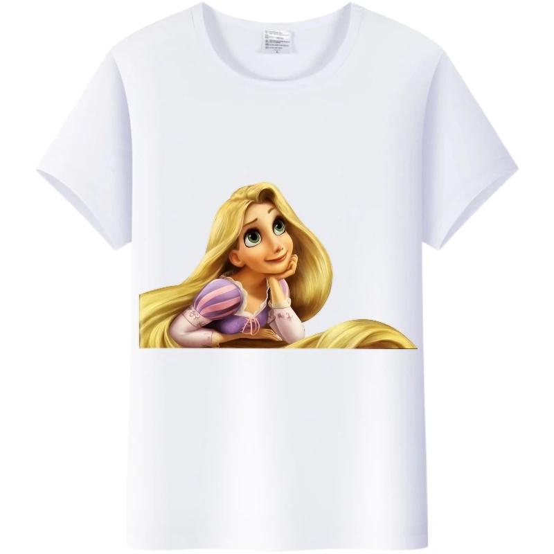 Blusa da Donna Cartone Animato Disney Kawaii Principessa Rapunzel T-shirt Estive Y2k Harajuku Coreane Abbigliamento Oversize Camicie da Ragazza