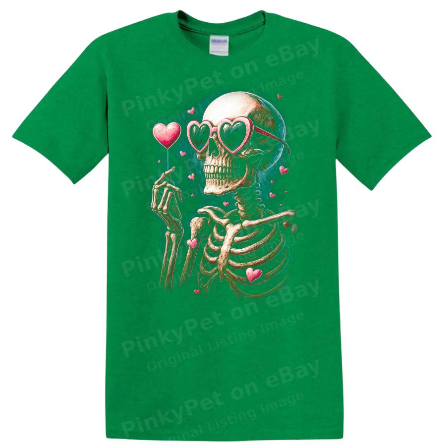 Skeleton Love Hearts Graphic T Shirt Funny Cute Valentine Tee Gift